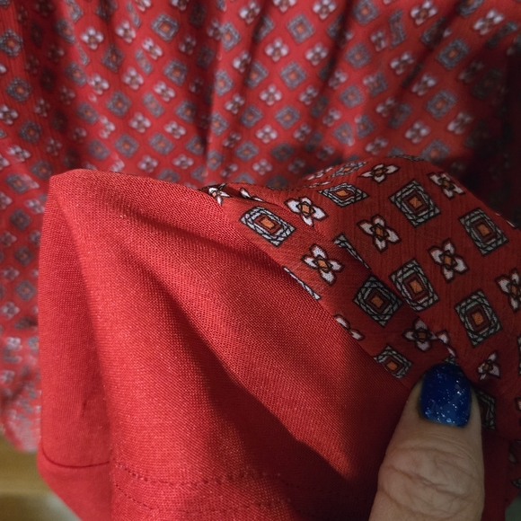 New Directions Dark Red Smocked Puff Sleeve Blouse - Picture 6 of 6